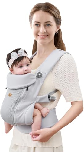 CUBY Baby Carrier Ergonomic Newborn-Toddler Adjustable Head Support（Grey）