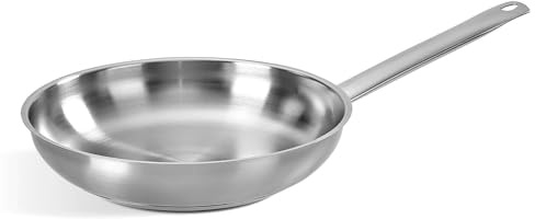 Barazzoni Padella Inox Pro, Acciaio Inox 18/10 di alta qualità, Compatibile con piani a induzione,ideale per le lunghe cotture, per friggere o per pietanze in umido - 24 cm
