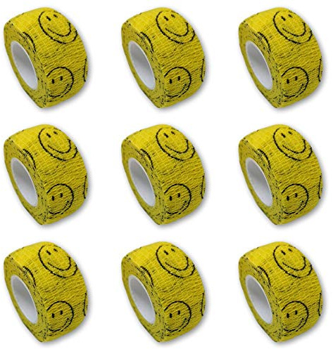 Set da 9 cerotti per bambini EKNA - benda elastica autoadesiva - benda elastica coesiva - 2,5 cm x 4,5 m bende elastici, idrorepellenti, coesivi, Smiley gelb