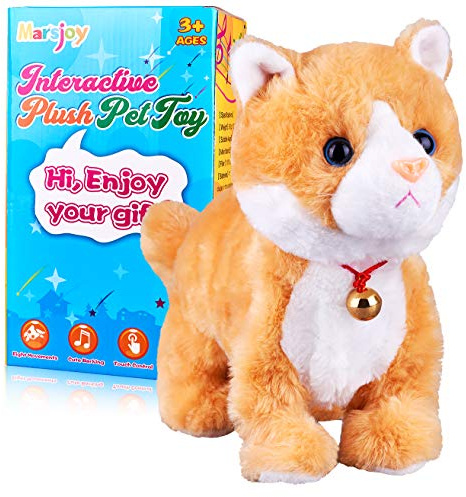 Jouet robot interactif en peluche jaune pour chat, aboiement, contrôle tactile, jouet électronique pour chat, jouet animé pour fille et enfant L : 30,5 cm x H : 20,3 cm x l : 12,7 cm
