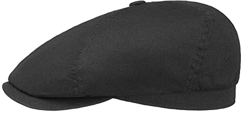 Stetson Cotton Twill Flatcap Gefüttert Baumwolle Atmungsaktiv Unifarben Herren Frühjahr Sommer schwarz XL (60-61 cm)