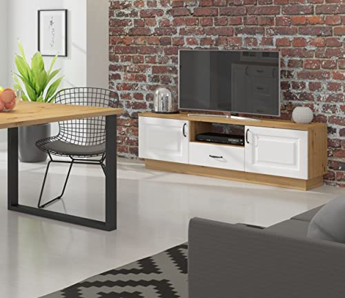 Kuechen-preisbombe Lowboard TV-Board Stilo 150 cm Esszimmer Landhaus Weiß Eiche Artisan Sideboard