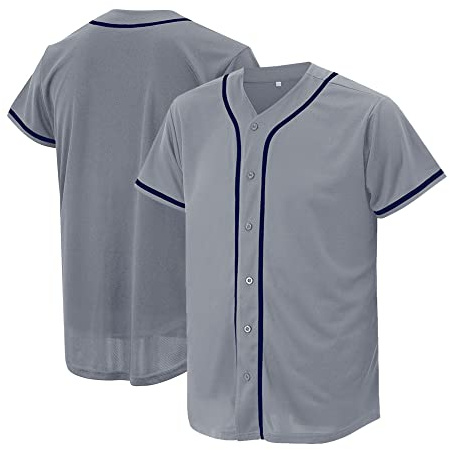 Atonmore Baseball Jersey for Men and Women, Baseball Shirts for Custom Button up Shirt,Hipster Hip Hop Sports Uniforms, Gray-XL, XL