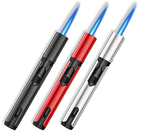 Jetflamme Nachfüllbares Sturmfeuerzeug: Nizirioo 3 Stück Geschenkbox Gasfeuerzeug Stabfeuerzeug Lang für Kerzen, Küche, Camping, Grill (Verkauft Ohne Gas)