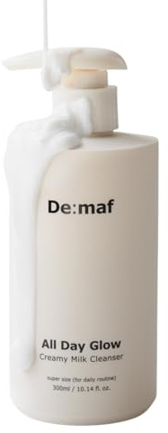 De:maf All Day Glow Creamy Milk Cleanser | Gentle Face Wash for Sensitive Skin, Korean Face Wash & Hydrating Facial Cleanser with Hyaluronic Acid, Ceramides, Panthenol (10.14 fl oz)