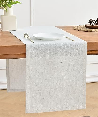 Wracra Off White Linen Table Runner 230cm Long Machine Washable Rustic Farmhouse Table Runner for Dining Holiday Parties and Everyday Use(Off White, 230cm)