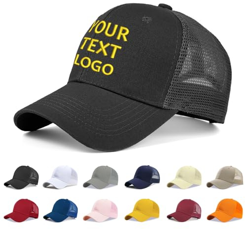 Reuhen Gorra de BéIsbol Personalizada con Bordado Texto Logotipo y Impresión Foto Imagen, Sombreros de Camionero de Malla Personalizados, Sombrero Ajustable Verano para Unisex Adulto
