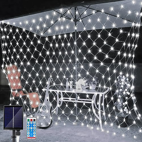 Micacorn Solar Net String Lights Christmas Lights 1.5 x 1.5M Mesh Fairy String Lights 8 Modes 96 LEDs Net Light with Remote Weatherproof Curtain Lights for Garden Christmas Wedding Party Decorations