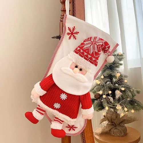 Large Christmas Stockings, 18 Inches Knitted Santa Claus Christmas Stocking Decorations, Xmas Stocking for Kids Gift, Fireplace Christmas Tree Hanging Stockings for Family New Year Party Home Decor