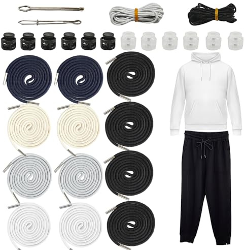 28pcs Replacement Drawstring Cord Set, Universal Cotton Drawstrings with Metal Lock Ends, Toggles for Drawstrings, Easy Threaders, Elastic Cord, for Jackets, Sweatpants, Sweatshirts, Hoodies