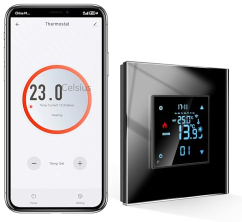 CNBINGO Zigbee - Termostato intelligente 2,4 G Wi-Fi da incasso con vetro di cristallo, termostato per ambiente digitale, compatibile con Alexa/Google Home/Smart Life/Tuya APP, colore: Nero