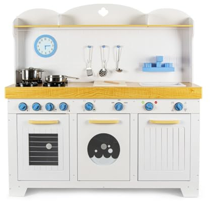 Leomark Große Kinderküche aus Holz Saint Tropez Spielküche in Pastellfarben Weiß Blau Holzküche für Kinder Spielzeugküche mit Zubehör Höhe 107 cm komplett Geschenk für Rollenspiele