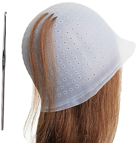 Punched Hole Silicone Highlight Hair Cap with Needle Professional Reusable Highlighting Poked Hole Caps with Hooks for Color Hair Salon Hairdressing Dyeing Staining Tools for Women Men (Open Hole)