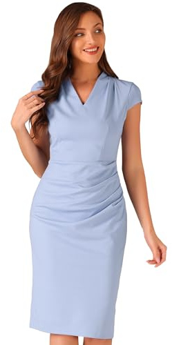 Allegra K Mujer Vestidos Vintage Vestido De Tubo Lateral Fruncido con Manga Casquillo Azul S