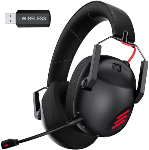 Wireless Gaming Headset, Gaming Headphones for PS5, PS4, PC, NES, Bluetooth 5.3 Gaming Headsets Wireless with Noise Canceling Microphone, Gamer Headphones for Nintendo Switch, 50H Battery - Black
