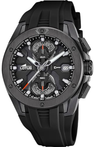 LOTUS Reloj Hombre Analógico de Acero Inoxidable y Caucho Negro