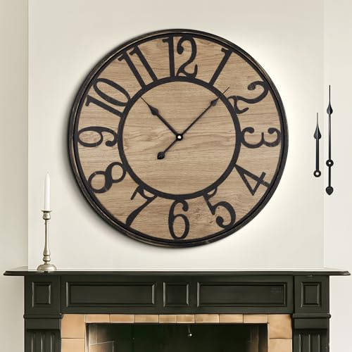 Mee 2ou Grande Horloge Murale Vintage et Moderne 40 cm / 16 Pouces, Silencieuse sans Tic Tac, Fonctionnant à Piles, Horloge Murale en Bois Décorative pour Salon, Chambre, Cuisine, Ferme et Bureau