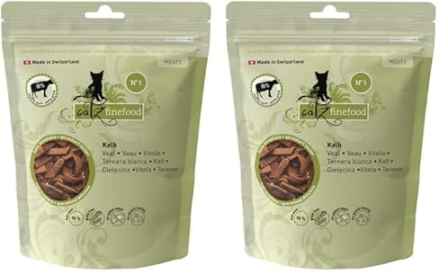 catz finefood Meatz Katzen Leckerlies Kalb N° 5 - knusprige Streifen aus Kalbfleisch - gegrillt und getrocknet - Katzensnack ohne Zucker, getreidefrei, 45g (Packung mit 2)