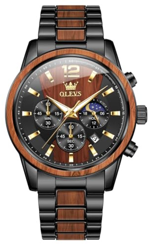 OLEVS Men Watch Analog Quartz Wood Wirst Watches Luxury Dress Chronograph Stainless Steel Waterproof Luminous Watches Men Gift