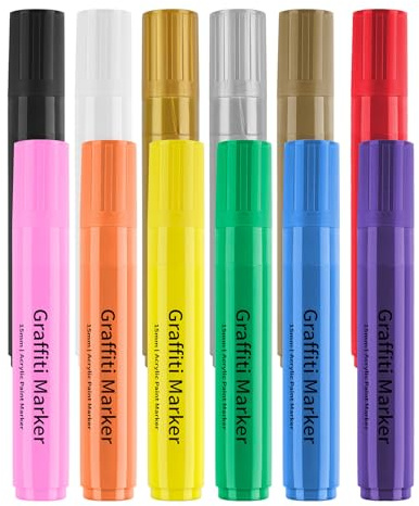 Vynetra 12 rotuladores acrílicos de 15 mm de ancho, marcadores de pintura para colorear, marcadores de graffiti para dibujar