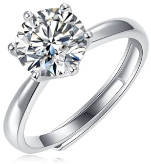 aomoso Anello da donna – 1 ct solitario in Moissanite – con certificato, argento 925, Moissanite di alta qualità, grado D+VVS1, adatto per: data/tutti i giorni/matrimoni/compleanno
