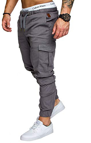 Amaci&Sons Jogger Cargo Herren Chino Jeans Hose 7001 Dunkelgrau W32