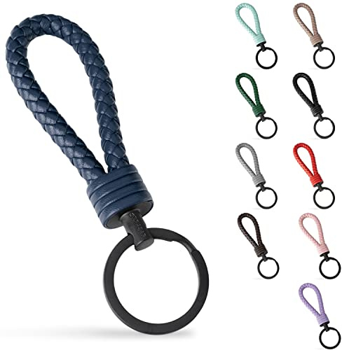 SERASAR Leather Key Ring Stainless Steel Keyring Car Motorcycle Gift Box