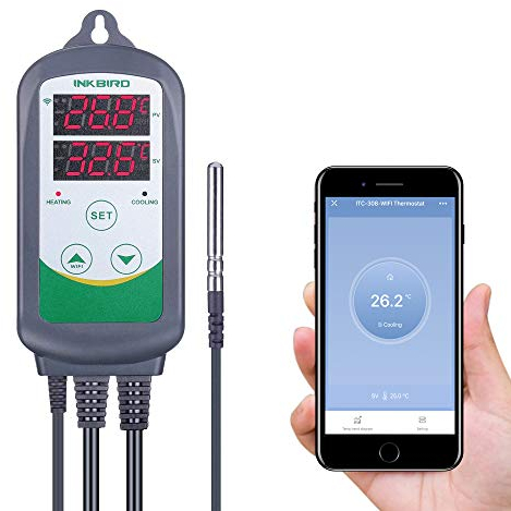 Inkbird WIFI Thermostat Heizung Kühlung, ITC-308-WIFI Steckdose, Thermostat, Temperaturregler, mit App-Steuerung, Terrarium-Thermostat mit Sonde für Brutmaschine, Brauen