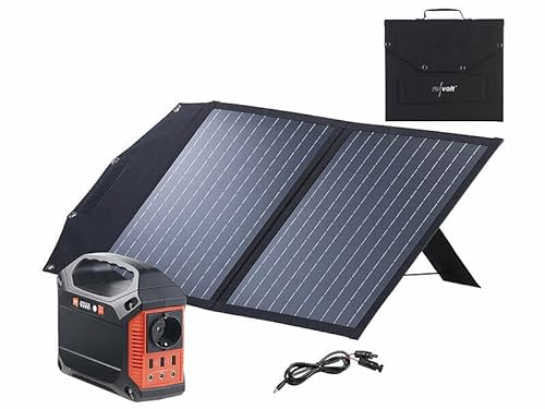 revolt Solarpanel mit Powerbank: Powerstation & Solar-Generator mit faltbarem 50-W-Solarpanel, 155 Wh (Powerstation mit Solarpanel Sets, Powerbank Camping, Balkonkraftwerk)