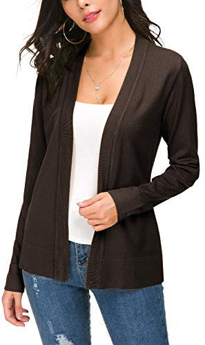 EXCHIC Donna Casuale Lunghe Maniche V Collo Aperto Fronte Maglia Cardigan (XL, Marrone)
