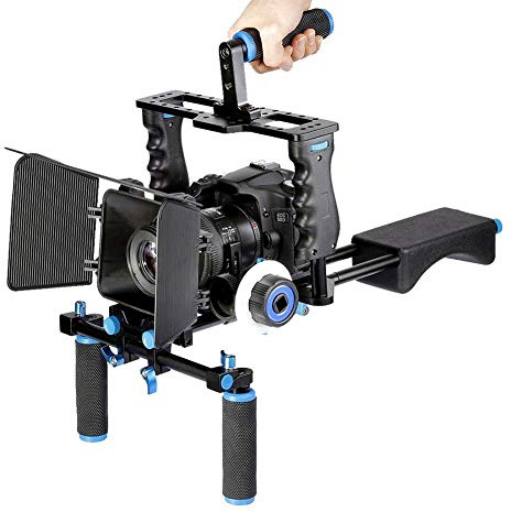 Kit Professionnel pour système de Production vidéo, stabilisateur d'épaule pour Appareil Photo Reflex numérique, avec Cage pour Appareil Photo, boîtier Mat, tiges de Maintien et Suivi