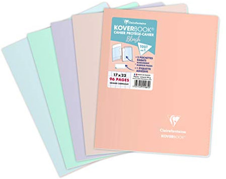 Clairefontaine 951481C Un Cahier Agrafé Koverbook Blush - 17x22 cm - 96 Pages Grands Carreaux - Papier Blanc 90 g - Couverture Polypro Opaque - Couleur Aléatoire