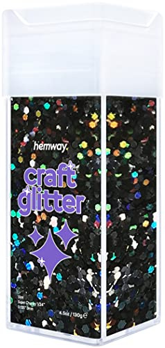Hemway Craft Glitter Shaker Black Holographic 110g Super Chunky | for Resin & Epoxy Crafts, Christmas Art Supplies, Nail, Body, Face, Eye, Festival, Crafting, Slime, Sparkle