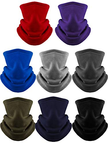 Syhood 8 Pieces Neck Warmer for Kids Winter Fleece Neck Gaiter with Adjustable Rope Cycling Ski Tube Scarf Balaclava Windproof Face Covering for Boys and Girls, Aged 4-12