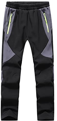BenBoy Kinder Softshellhose Gefüttert Skihose Thermohose Wasserdicht Winter Schneehose Jungen Mädchen Wanderhose Outdoorhose,KZ0008-Black-XL