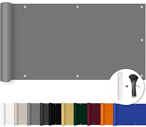 ROBAG Balkon Sichtschutz Grau, Balkonumspannung Sichtschutz, Wind- und UV-Schutz mit Ösen Nylon Kabelbinder und Kordel Deko für Balkongeländer - 75x2000cm