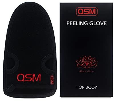 QSM Exfoliating Glove (BLACK) Dead Skin Remover for Body Exfoliating mitt, Tan Removing mitt for Skin, Mongant Exfoliating Glove Erase Flanky Skin Dead Cells & Get your Smooth Soft Silky Skin for Days