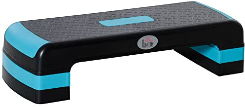HOMCOM Aerobic Step, 10cm, 15cm & 20cm Height Adjustable Exercise Stepper for Exercise Workout, Nonslip Step Board Great for Home & Office, Black and Blue