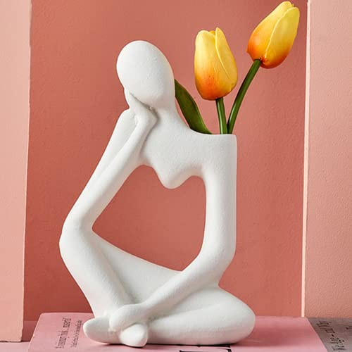 Arawat Denker Vase für Pampasgras, Modern Weiß, Körper Aesthetic Buch Face Blumenvase, Keramik Tulpenvase, Geschenk Skulptur Deko, 19 cm Nordische Vase