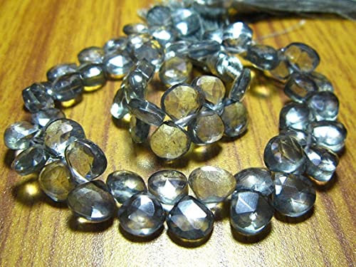 LKBEADS AAA-Gray Mystic Natural Quartz Faceted Heart Briolettes- 8 Strand -Stones measure- 6-7mm
