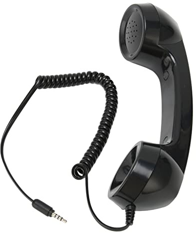 Retro-Telefonhörer, Retro-Vintage-Telefonhörer, Handy-Empfänger, Mikrofon, Mikrofon, Lautsprecher für Mobiltelefone, Computer (Schwarz mit verstellbarem Riemen)