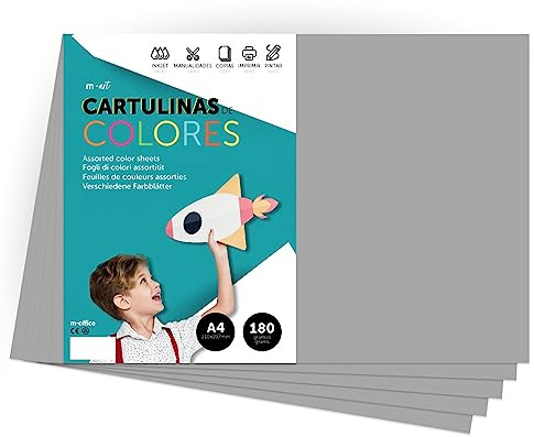 Papier cartonné couleur A4 couleurs intenses, feuilles colorées 180gr pour artisanat, imprimez vos documents et dessins créatifs, feuilles colorées A4 · m-office (50 feuilles, gris)