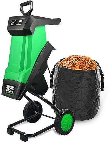UPIKIT Garden Shredder Wood Chipper, 2400W Electric Wood Leaf Branch Chipper Shredder Mulcher with 40mm Cutting Width, Multifunctional Leaf Branch Shredder, Includes 50L Collection Bag