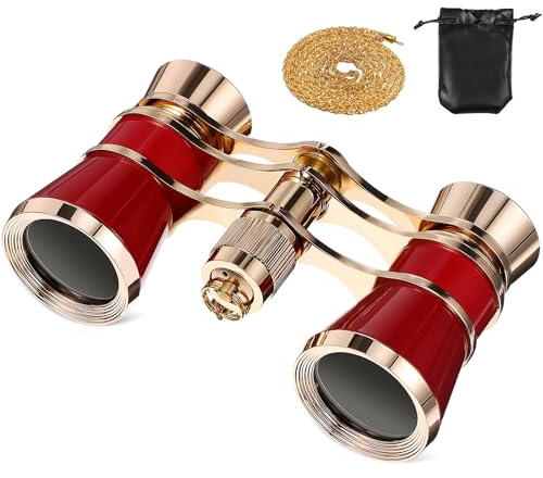 ULTECHNOVO Opera Glasses Binoculars 3 X 25, Mini Binocular Compact Lightweight, Theater Glasses with Chain for Adults Kids Women Theater Opera (Red with Chain)