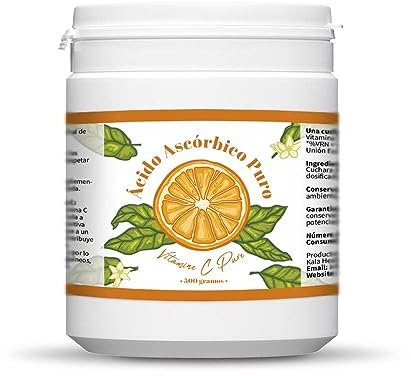 Vitamina C Pura 500g - Polvo de vitamina C - Ácido ascórbico puro - Suministro para 500 días x 1000 mg alta dosis - Con cucharada dosificadora - Vegano (500)