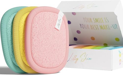 Pads Démaquillants Lavables et Réutilisables Lilly Skin - Lingettes Carrées Microfibres Nettoyantes et Exfoliantes pour la Peau du Visage - Boîte de 7 Pads en Tissu Simili Coton (Rainbow, XL)