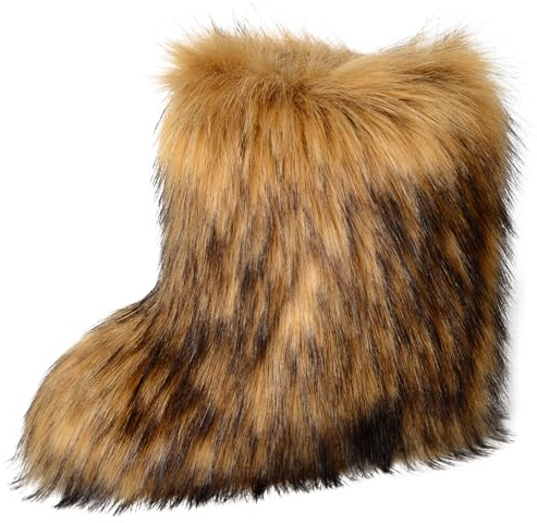 YXCFEWD Fur Boots for Women Winter Fluffy Furry Boots for Girls Flat Heel Snow Boots(Brown, 12)
