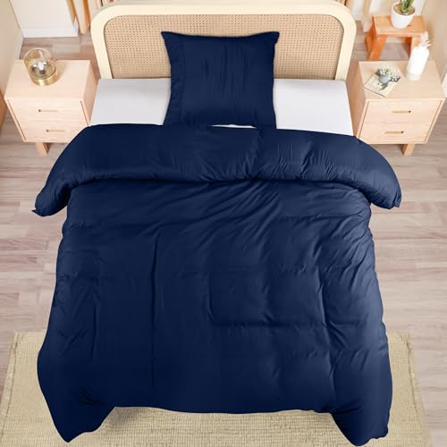 Utopia Bedding Bettwäsche 135x200 Set - Mikrofaser Polyester Bettbezug 135x200 cm + 1 Kissenbezug mit Gefälteltem Saum 80x80 cm - Marineblau