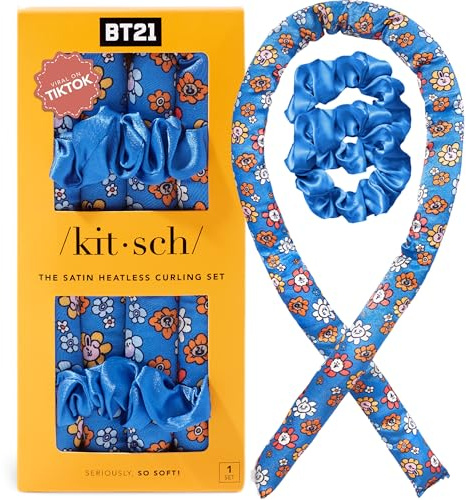 BT21 x Kitsch, Satin Locken-Set ohne Hitze, Locken über Nacht, Haarwickler für weiche Locken und frizzfreies Styling, Lockenwickler zum Schlafen, Lockenstab-Stirnband