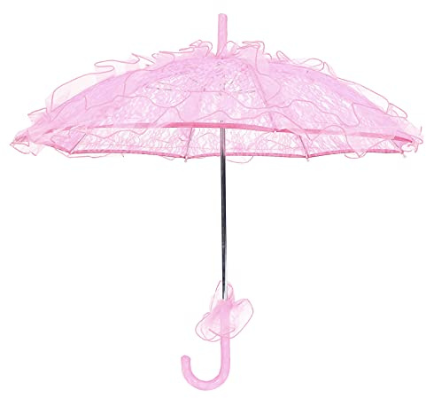 MISNODE Ombrello da Matrimonio per Sposa, Ombrello da Sposa per Matrimonio, Ombrellone per Fotografia, Ombrello Parasole Pieghevole in Tessuto di Pizzo per Feste Nuziali Decorazione Foto Prop(Rosa)